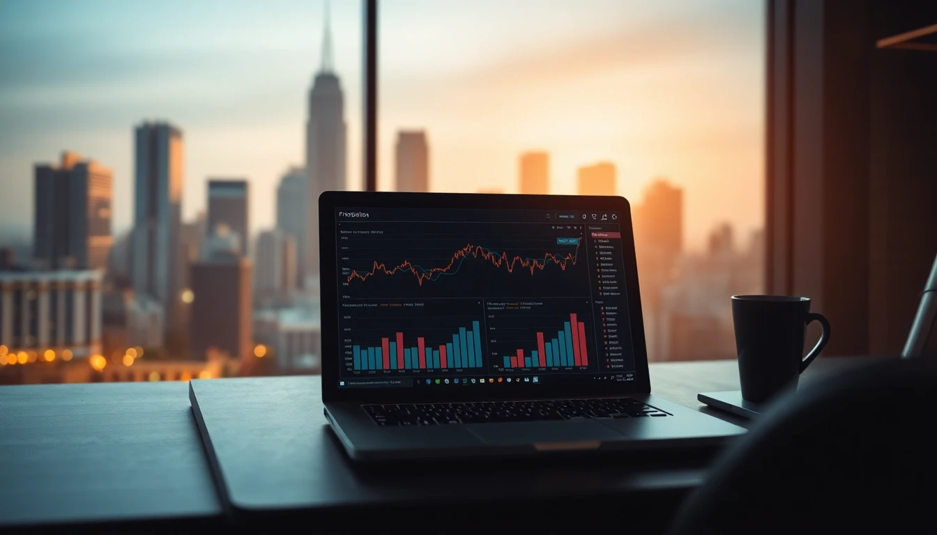 Escritorio ejecutivo con gráficos financieros